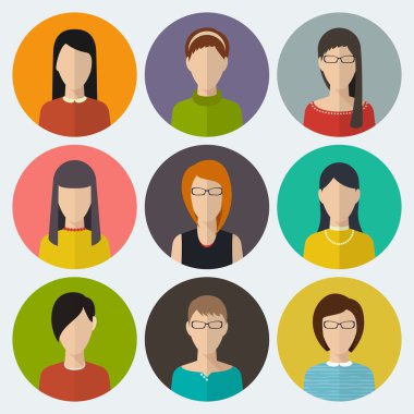 Kadınlarla düz simgeler kümesi