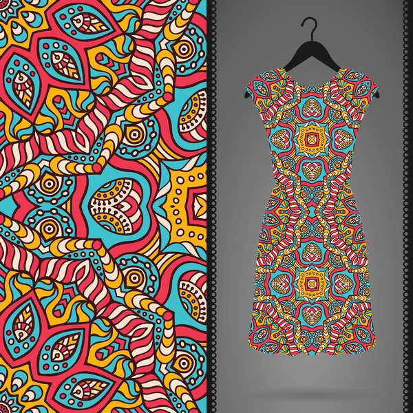 Seamless vector indian pattern, Dress on a hanger — Stock Vector