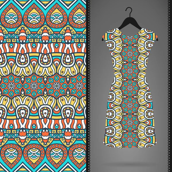 Sömlös vektor indiska mönster, klänning på en galge — Stock vektor