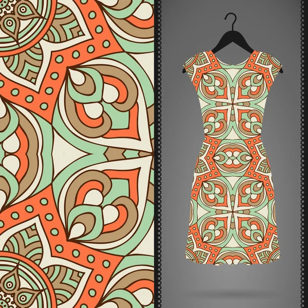 Seamless vector indian pattern, Dress on a hanger — Stock Vector