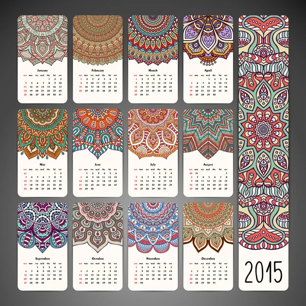 Handgezeichneter Kalender mit Mandalas — Stockvektor
