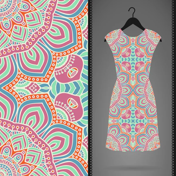 Seamless vector indian pattern, Dress on a hanger — Stock Vector
