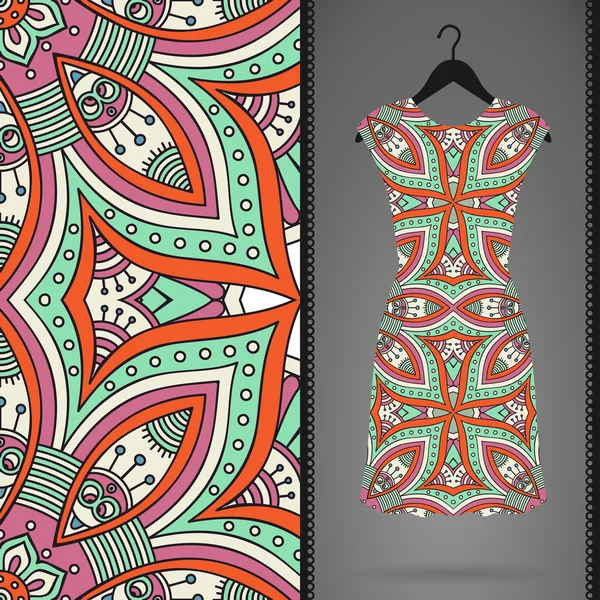 Seamless vector indian pattern, Dress on a hanger — Stock Vector