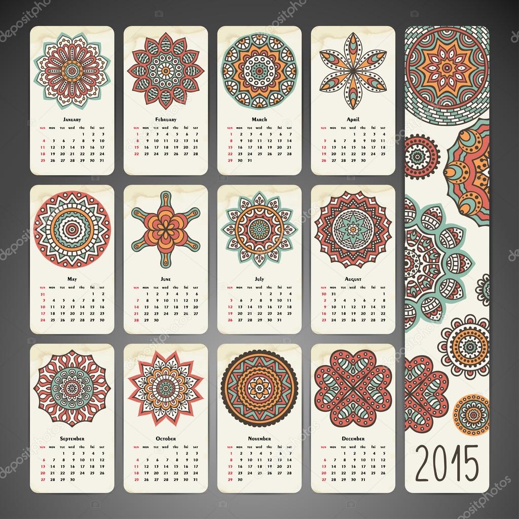 Hand drawn Calendar with mandalas