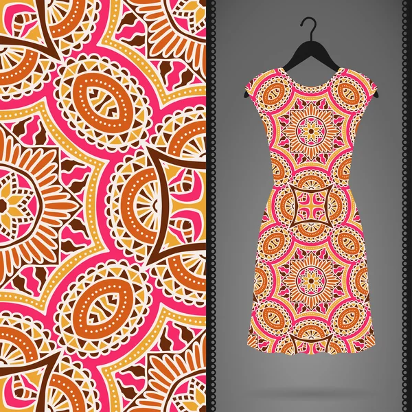 Card with dress and seamless pattern. — Stock Vector