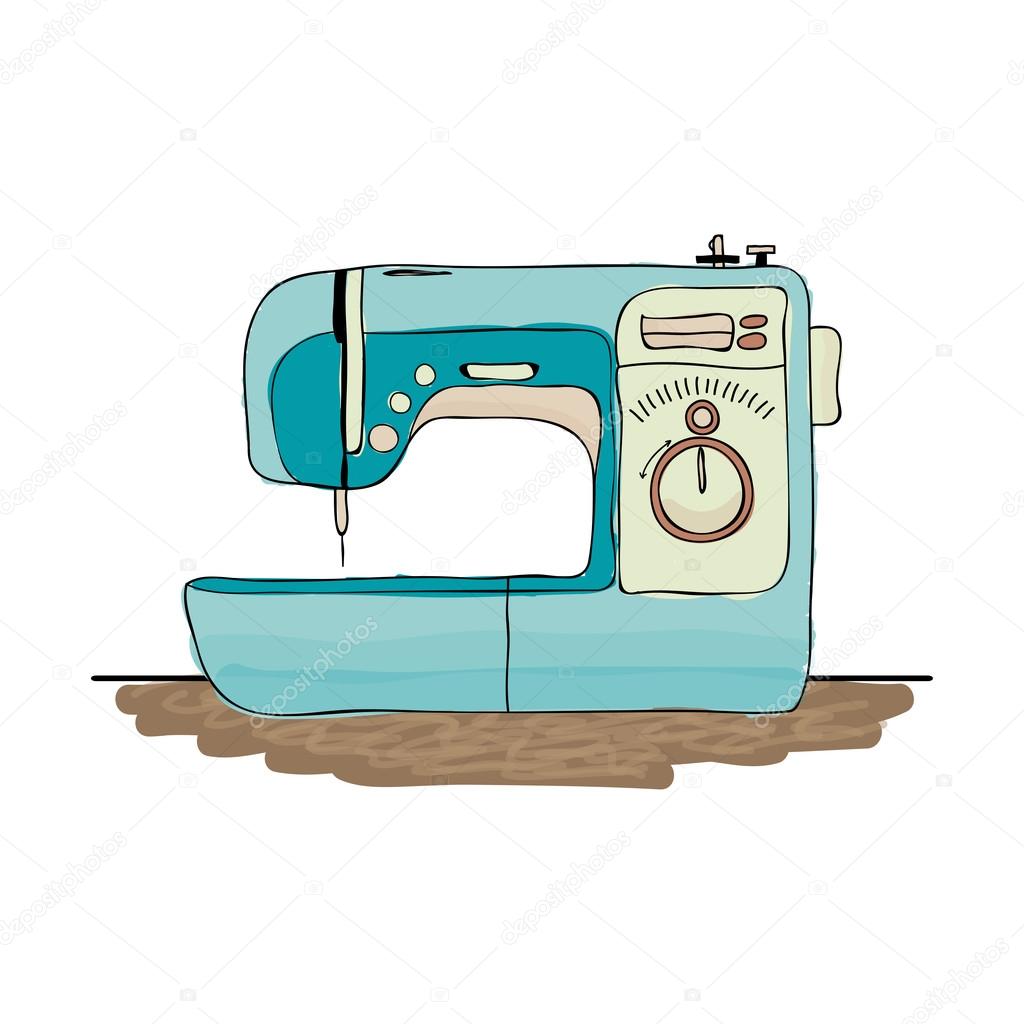 Retro sewing machine, sketch for your design Stock Vector by
