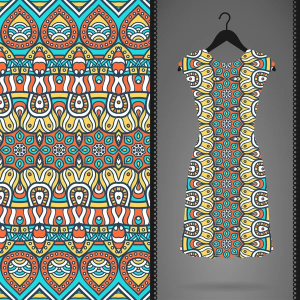 Kort med klänning och seamless mönster — Stock vektor