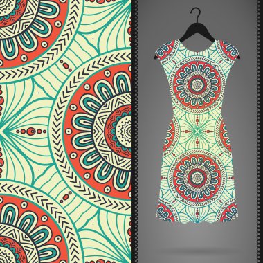 Etnik çiçek Dikişsiz desen elbise ile