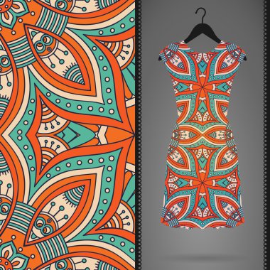 Etnik çiçek Dikişsiz desen elbise ile