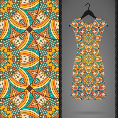 Etnik çiçek Dikişsiz desen elbise ile