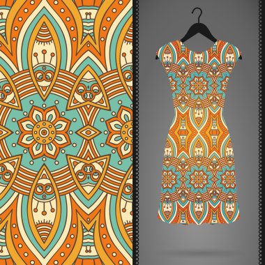 Etnik çiçek Dikişsiz desen elbise ile