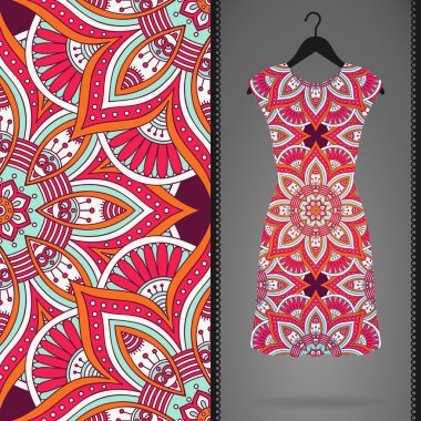 Etnik çiçek Dikişsiz desen elbise ile