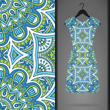 Etnik çiçek Dikişsiz desen elbise ile