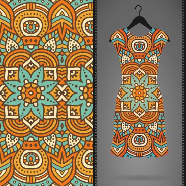 Etnik çiçek Dikişsiz desen elbise ile