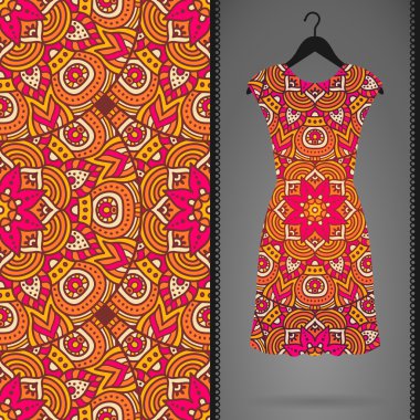 Etnik çiçek Dikişsiz desen elbise ile