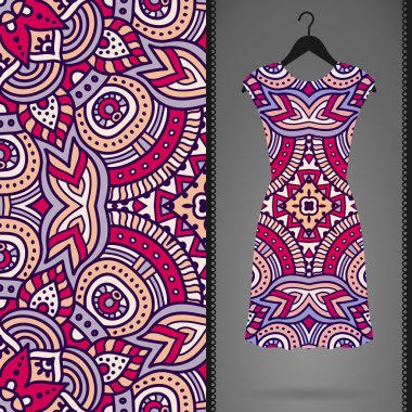 Etnik çiçek Dikişsiz desen elbise ile