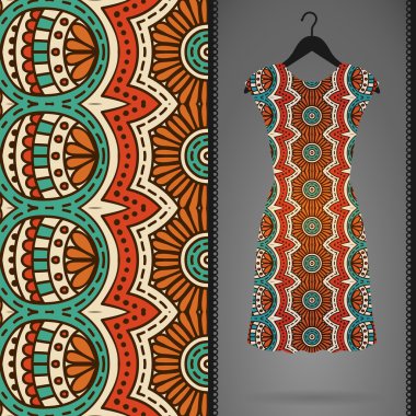 Etnik çiçek Dikişsiz desen elbise ile