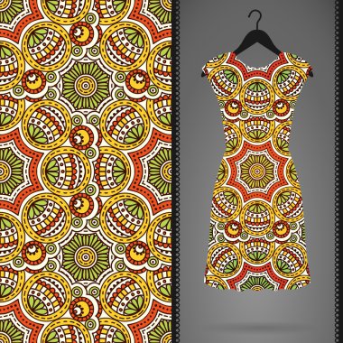 Etnik çiçek Dikişsiz desen elbise ile