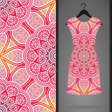 Etnik çiçek Dikişsiz desen elbise ile