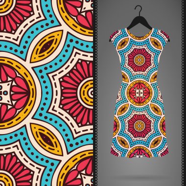 Etnik çiçek Dikişsiz desen elbise ile