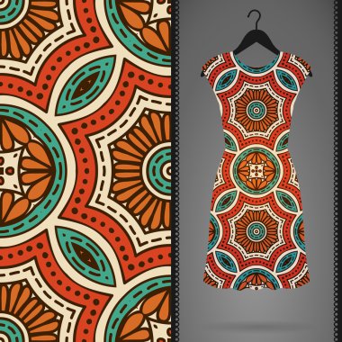 Etnik çiçek Dikişsiz desen elbise ile