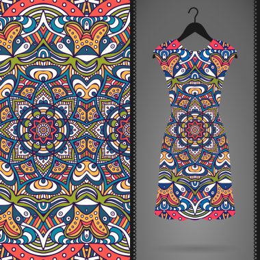 Etnik çiçek Dikişsiz desen elbise ile