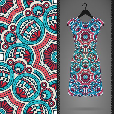 Etnik çiçek Dikişsiz desen elbise ile