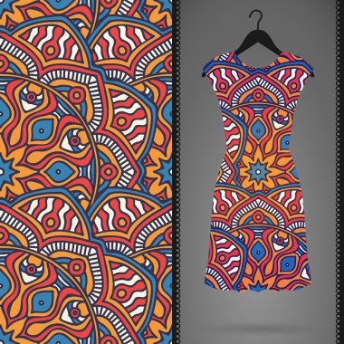 Etnik çiçek Dikişsiz desen elbise ile