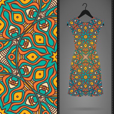 Etnik çiçek Dikişsiz desen elbise ile