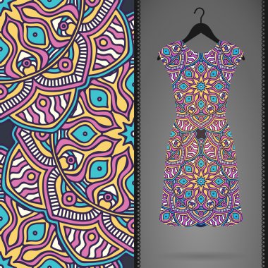 Etnik çiçek Dikişsiz desen elbise ile