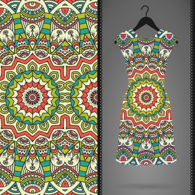 Etnik çiçek Dikişsiz desen elbise ile