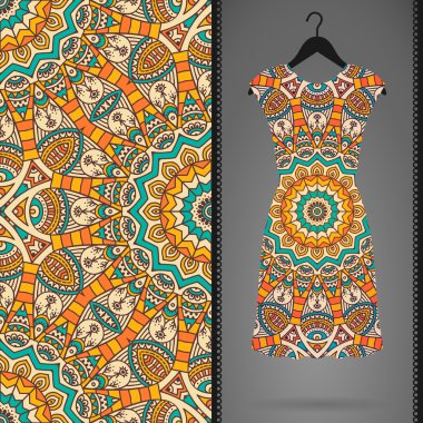 Etnik çiçek Dikişsiz desen elbise ile