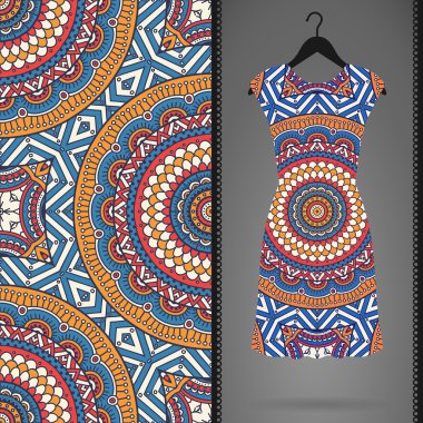 Etnik çiçek Dikişsiz desen elbise ile