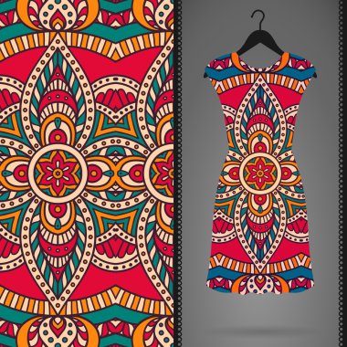 Etnik çiçek Dikişsiz desen elbise ile
