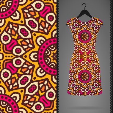 Etnik çiçek Dikişsiz desen elbise ile