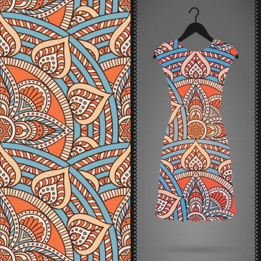 Etnik çiçek Dikişsiz desen elbise ile