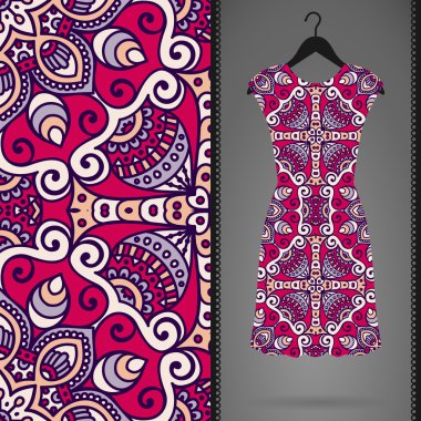 Etnik çiçek Dikişsiz desen elbise ile