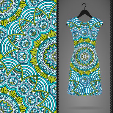 Etnik çiçek Dikişsiz desen elbise ile