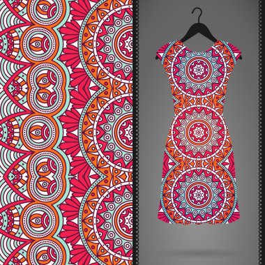 Etnik çiçek Dikişsiz desen elbise ile