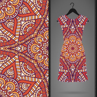 Etnik çiçek Dikişsiz desen elbise ile