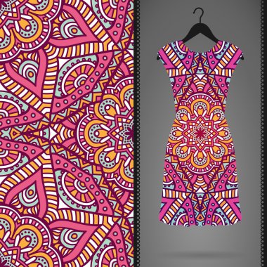 Etnik çiçek Dikişsiz desen elbise ile