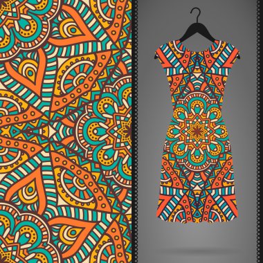 Etnik çiçek Dikişsiz desen elbise ile