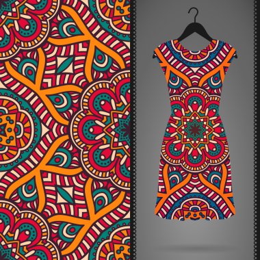 Etnik çiçek Dikişsiz desen elbise ile