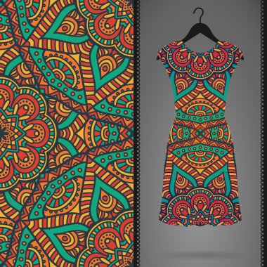 Etnik çiçek Dikişsiz desen elbise ile