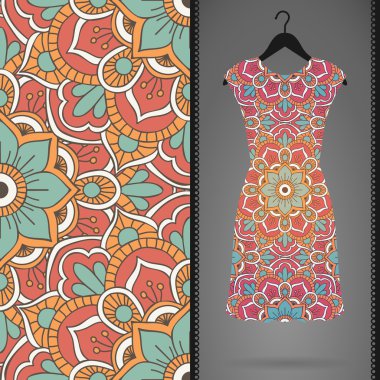 Etnik çiçek Dikişsiz desen elbise ile