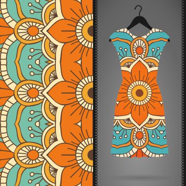 Etnik çiçek Dikişsiz desen elbise ile