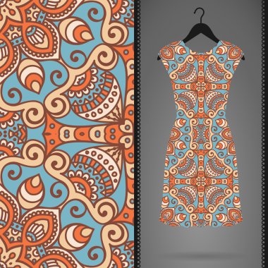 Etnik çiçek Dikişsiz desen elbise ile