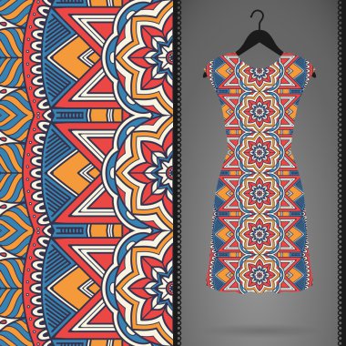 Etnik çiçek Dikişsiz desen elbise ile