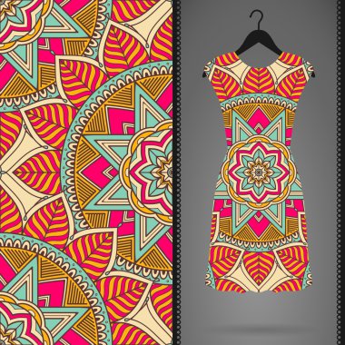 Etnik çiçek Dikişsiz desen elbise ile