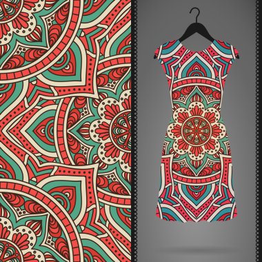 Etnik çiçek Dikişsiz desen elbise ile